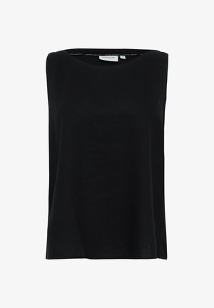 Zwarte mouwloze top van lichtgewicht stof. Heeft een ronde halslijn en een ontspannen pasvorm met rechte zijden en geen zichtbare versieringen.