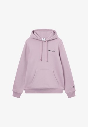 Jasnoróżowa bluza z kapturem, z sznurkiem, przednią kieszenią oraz haftowanym logotypem "Champion". Wykonana z miękkiego, teksturowanego materiału. Ribbed cuffs and hem.
