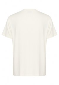 T-shirt en coton blanc à manches courtes, avec un col rond et une coupe droite. Texture lisse ; pas de motifs ou d'accents visibles.