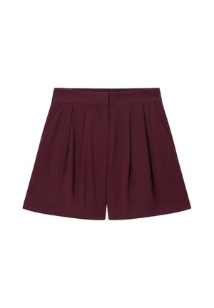 Shorts bordeaux taille haute avec plis à l’avant, fermeture frontale invisible et ceinture ajustée.