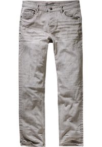 Jeans de mezclilla gris con un corte relajado, que cuentan con bolsillos frontales, un ligero desgaste y una textura suave. La cinturilla incluye la marca.
