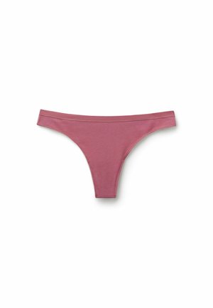 Rose-colored thong with a smooth texture and a minimalistic design. Features a thin waistband and a classic cut. No visible patterns or hardware.