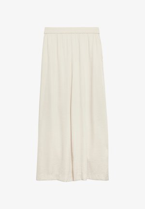 Pantaloni color crema, larghi, alla caviglia con vita elasticizzata, realizzati in tessuto leggero e fluido.