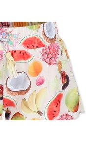 Zwemshorts met een fruitig patroon van watermeloenen, kokosnoten en bananen. Lichte stof, elastische tailleband met trekkoord.