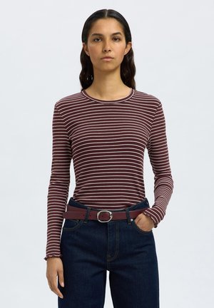 SLFANNA LS CREW NECK - Long sleeved top - fig stripes snow white stripes