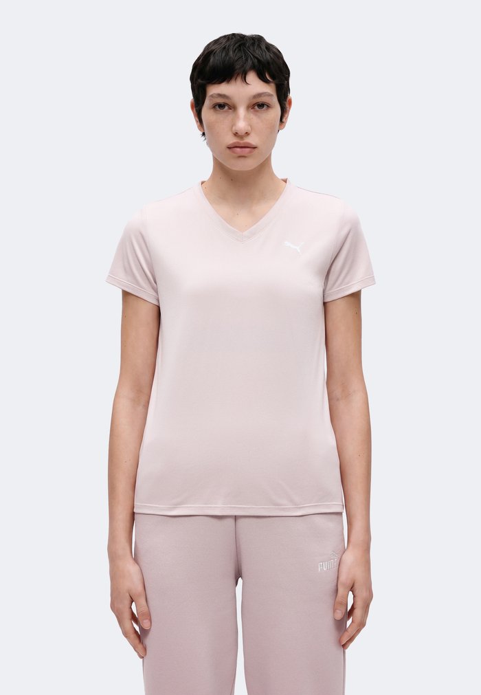 PUMA TAD ESSENTIAL V NECK TEE - Sports T-shirt - misty pink