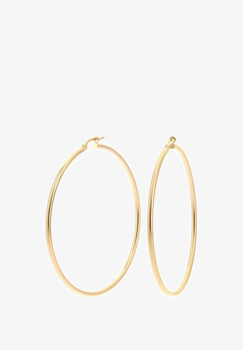 Gold hoop earrings with a smooth, round shape and a polished finish, featuring a secure latch closure for easy wear.