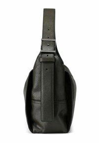 Dunkelgrüne Leder-Schultertasche mit strukturiertem Finish, flachem Tragegurt und minimalistischer Gestaltung mit schlanker Silhouette.