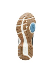 Shoe sole featuring rubber with a textured brown outsole, white midsole, and a blue circular detail labeled "SIRAY TECHNOLOGY."