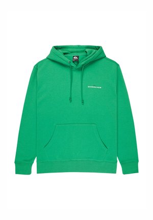Zielona bawełniana bluza z kapturem, z przednią kieszenią kangurka, sznurkiem w kapturze i białym logo na piersi. Klasyczny krój z ściągaczami przy mankietach.