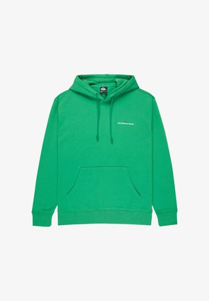 Groene katoenen hoodie met een voorzak, capuchon met trekkoord en witte logotekst op de borst. Klassieke pasvorm met geribbelde manchetten.