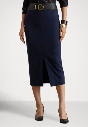 BUCKLE-TRIM PONTE PENCIL MIDI SKIRT - Fustă tip creion - lauren navy