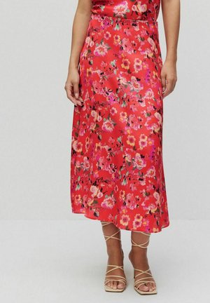 VALENTINA SATIN FLORAL - A-linjainen hame - red flower