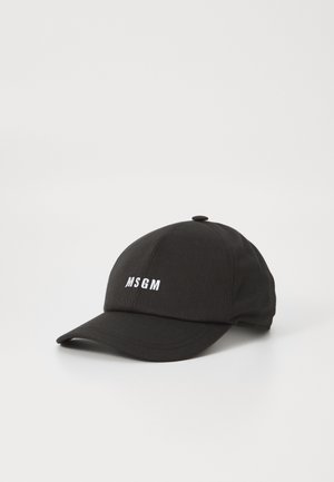 Casquette de baseball noire en coton, avec un logo "MSGM" brodé en blanc à l'avant, visière incurvée et design à six panneaux.