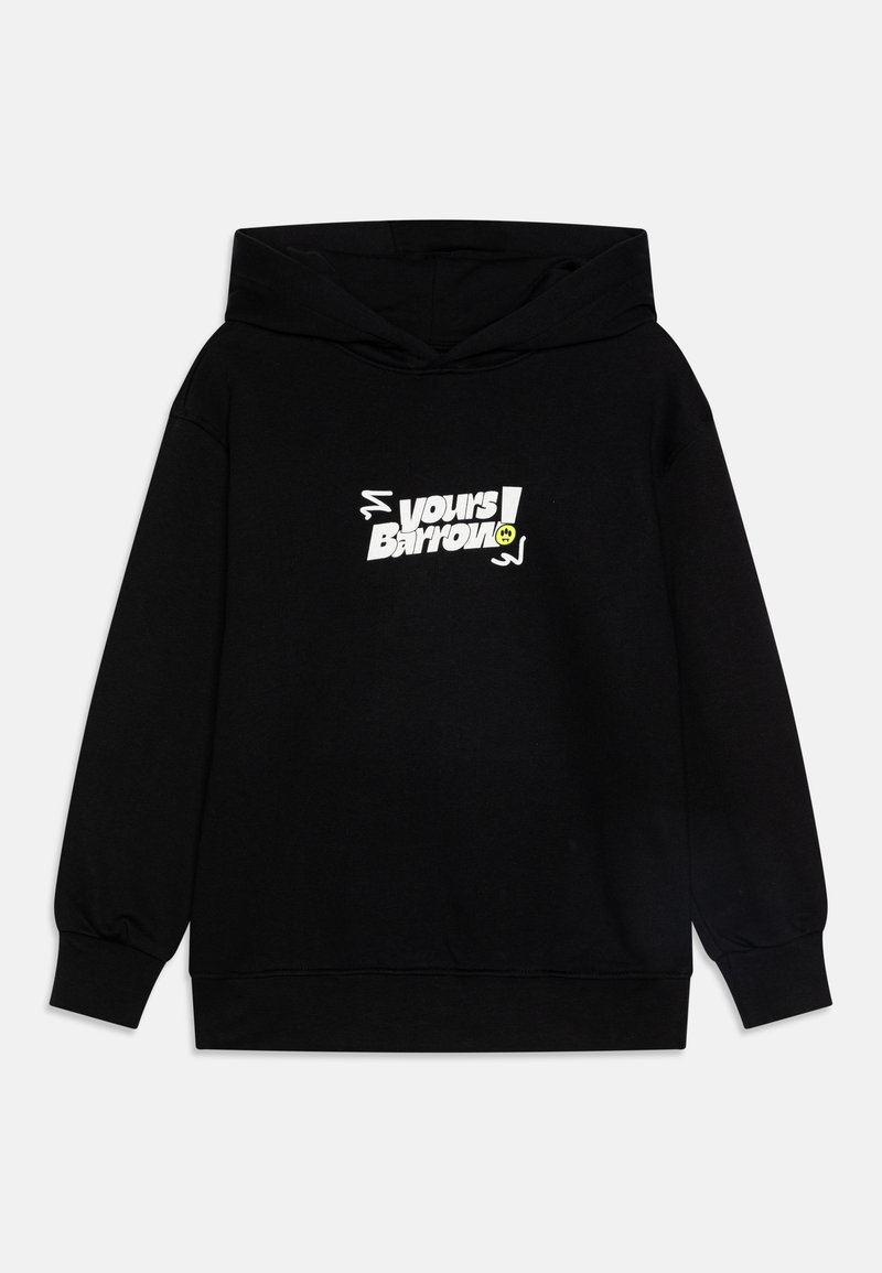 Felpa nera con cappuccio realizzata in un mix di cotone. Presenta un grande e audace design grafico in bianco sulla parte anteriore. Include un cappuccio ampio e polsini a coste.