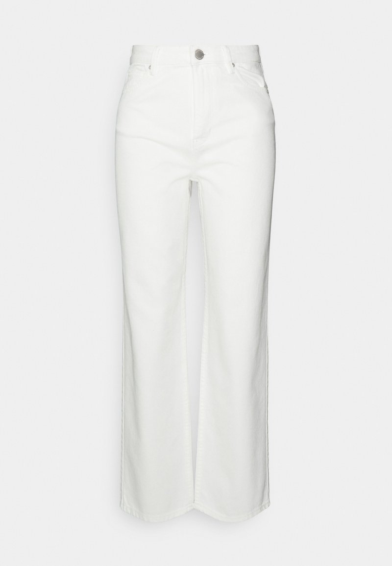 Witte wijde jeans van denim met een hoge taille, voorzien van een sluiting met een knoop aan de voorkant, twee zijzakken en nette stiksels.