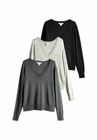 REGULAR FIT - 3 PACK V-NECK  - Svetr - black charcoal grey grey marl
