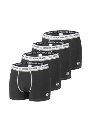 Lot de quatre boxers en coton noir avec ceinture blanche logo, coutures contrastantes et coupe ajustée, conçus pour le confort.