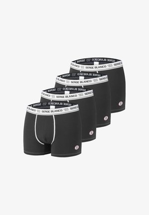 Lot de quatre boxers en coton noir avec ceinture blanche logo, coutures contrastantes et coupe ajustée, conçus pour le confort.