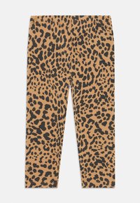 Barna és fekete leopárd mintás leggings, puha anyagból készült, elasztikus derékkal, slim fit szabású és bokáig érő kialakítású.