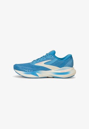 Blue athletic shoe with a mesh upper, white accents, a cushioned sole, and a streamlined design featuring a curved heel.