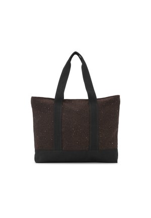 Sac cabas marron foncé texturé avec de larges anses noires et une base noire solide, debout sur un fond blanc.