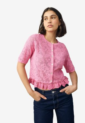 REGULAR FIT - BUTTON FRILL HALF SLEEVE - Strickjacke - pink blush