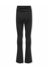 Fekete, harang szabású leggings, magas, ráncolt derékkal. Simább, nyújtható anyagból készült, letisztult, minimalista dizájn jellemzi.