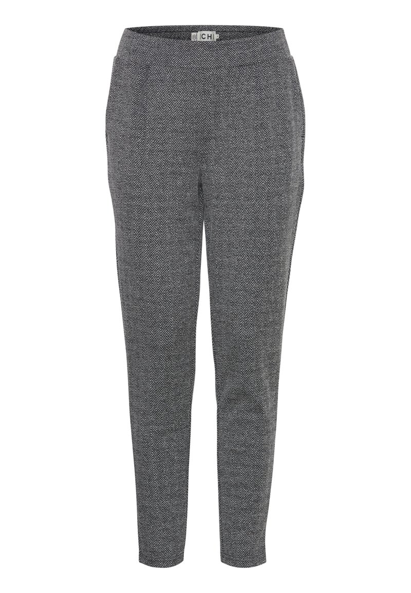 ICHI IHKATE JACQUARD PA8 - Stoffhose - black white herringbone/grau ...
