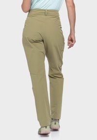 Hellolivgrüne Outdoor-Hosen verfügen über ein gerade geschnittenes Design, einen elastischen Bund, Cargo-Taschen und atmungsaktiven Stoff.