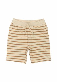 Randiga shorts i krämfärgad och beige, med resårmidja, dragsko och sidofickor för extra bekvämlighet.
