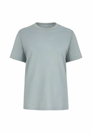 Hellgraues T-Shirt mit kurzen Ärmeln und Rundhalsausschnitt, entspannte Passform, schlichtes Design ohne sichtbare Logos oder Muster.