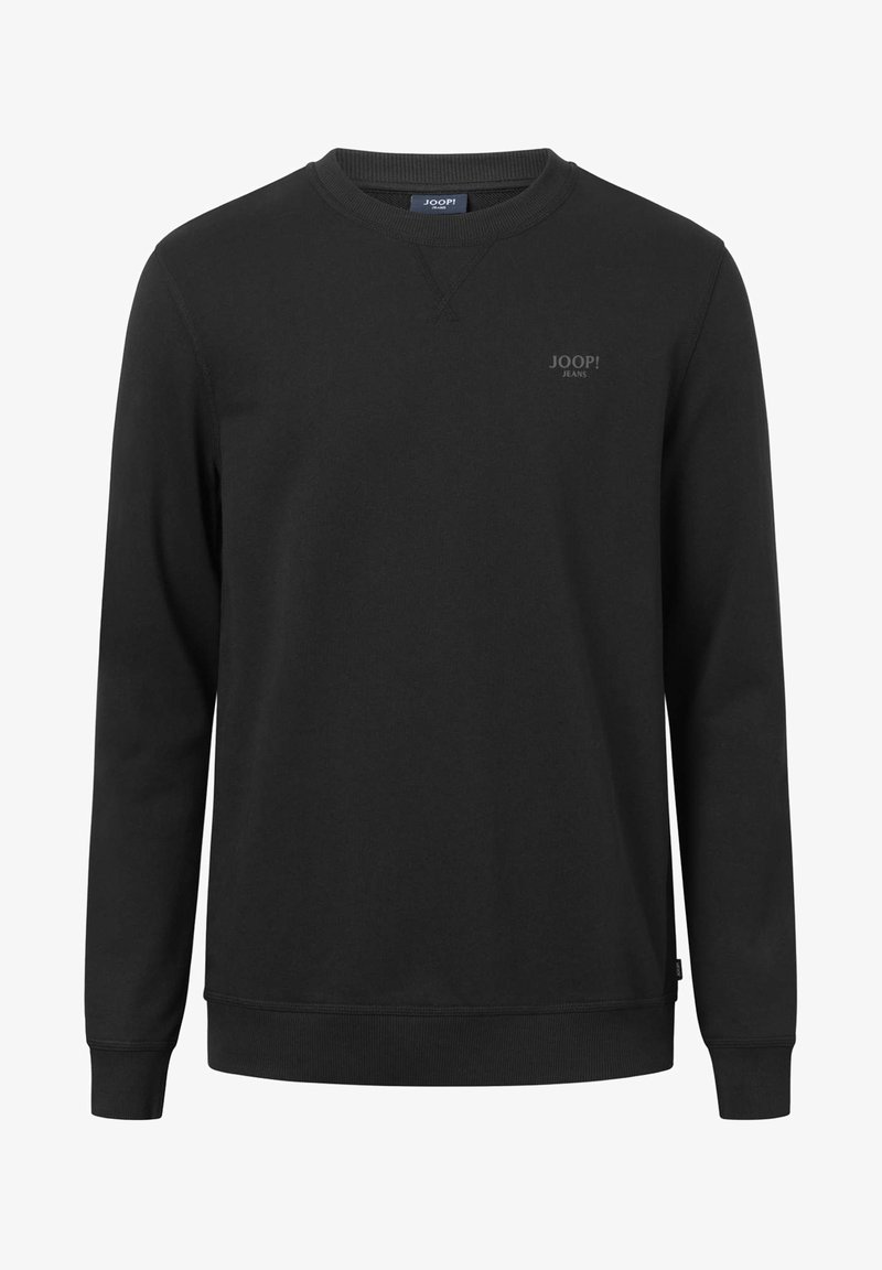 Svart sweatshirt med långa ärmar, rund halsringning, ribbade mudd och nederkant. Har en liten logotyp på bröstet. Slät bomullsblandning.