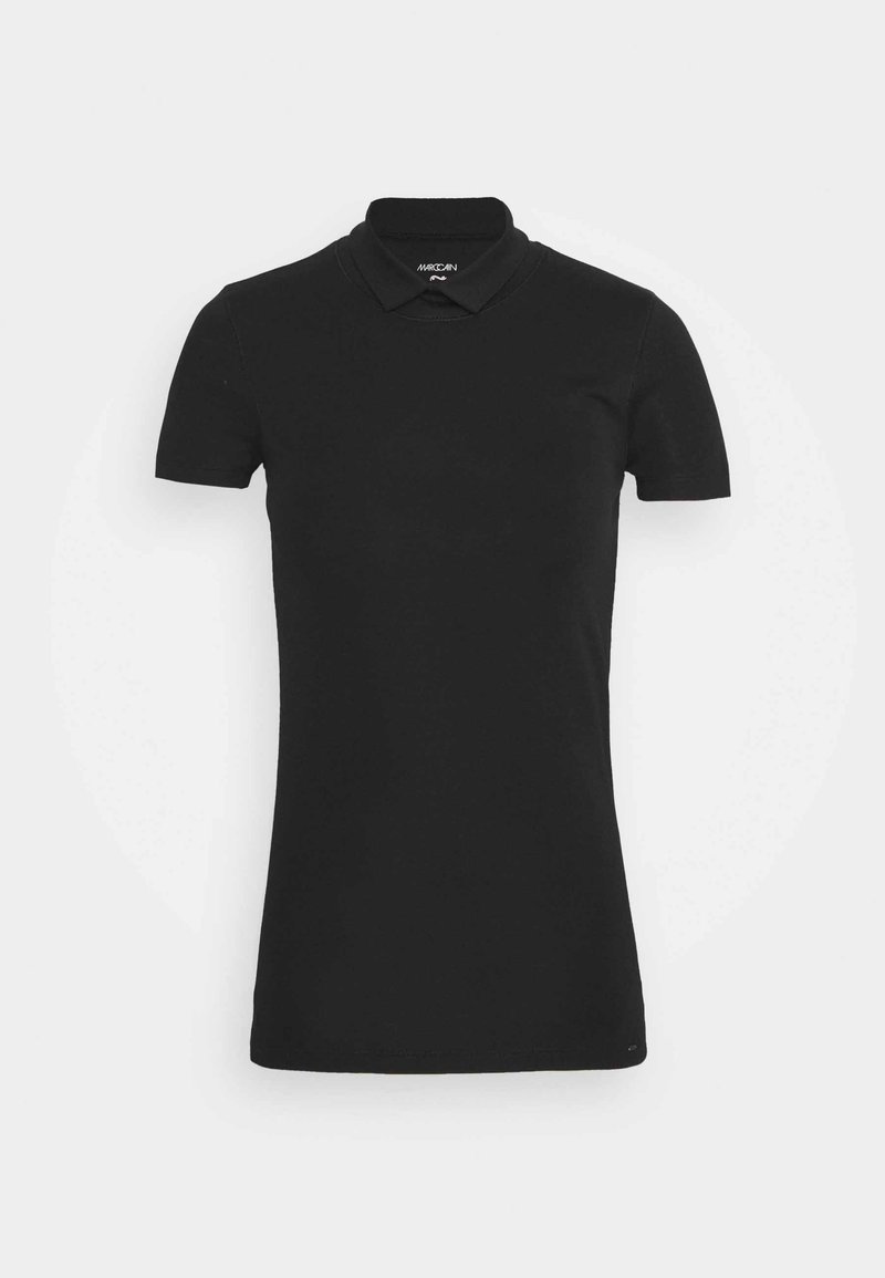 Polo noir à manches courtes avec col classique présenté sur un fond blanc.