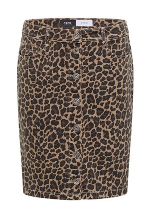 Cecil, KNIELANGER DENIM ROCK MIT LEO-MUSTER - Jupe crayon - creamy mocha