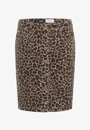 Cecil, KNIELANGER DENIM ROCK MIT LEO-MUSTER - Gonna a tubino - creamy mocha