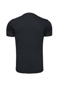 Svart kortärmad T-shirt i bomull, med rundad halsringning och en jämn, slät yta, utan synliga logotyper eller mönster.