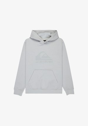 Sweat à capuche gris clair avec poche kangourou à l'avant et logo discret de Quiksilver sur la poitrine.