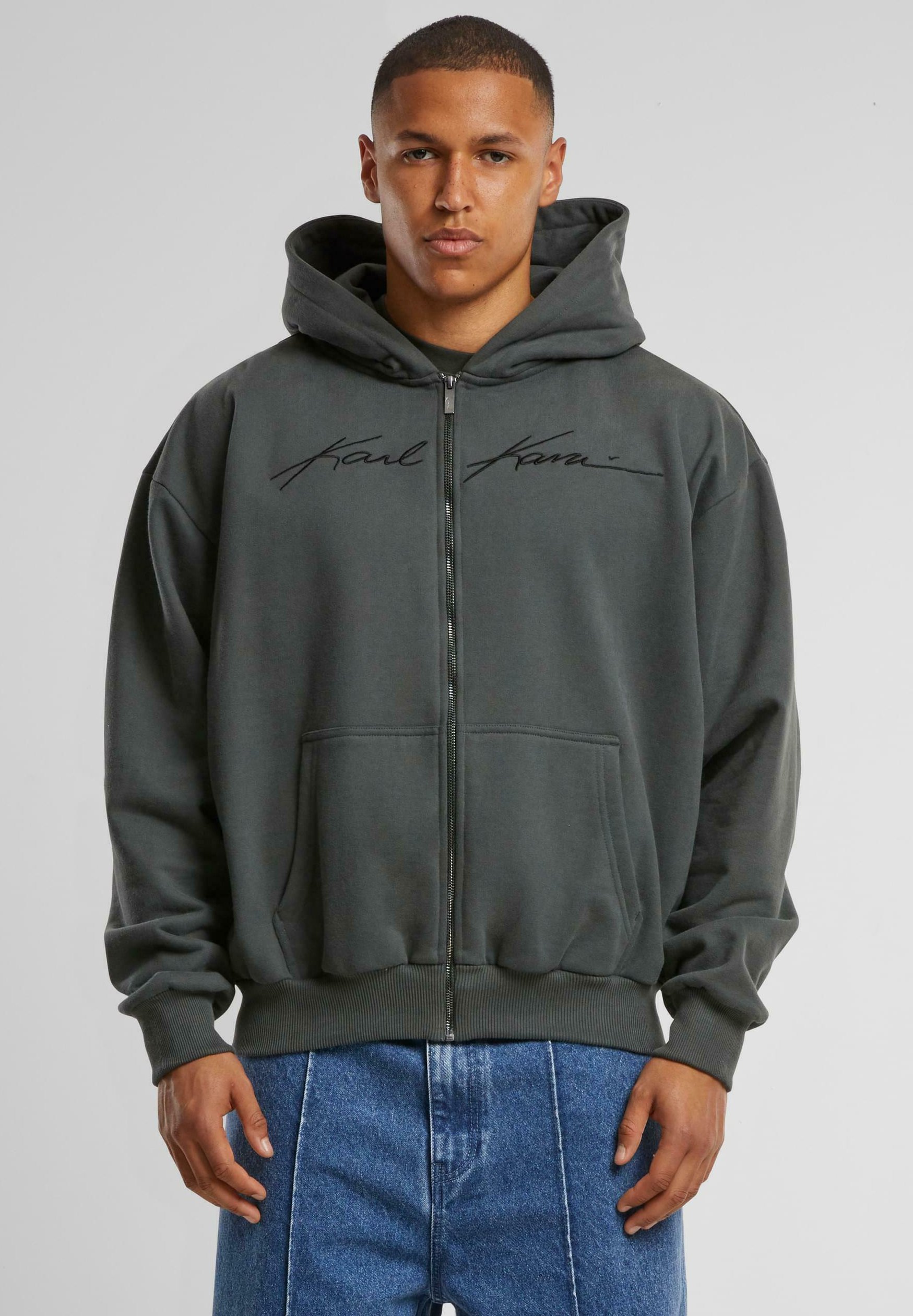 KARL KANI◆カールカナイ フーディ College Heavy Crop [Black] Karl Kani College Heavy Crop Zip Hoodie noir (KM251-024-3)
