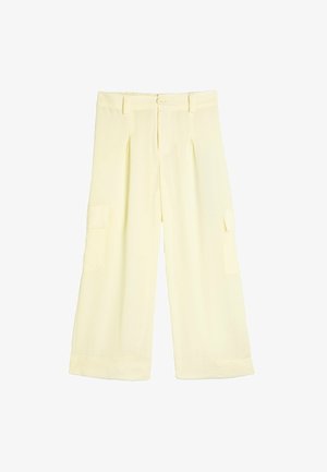 Lichtgele wijde broek gemaakt van een zacht stof, met voorplooien, zijzakken en een gladde tailleband met knoopsluiting.