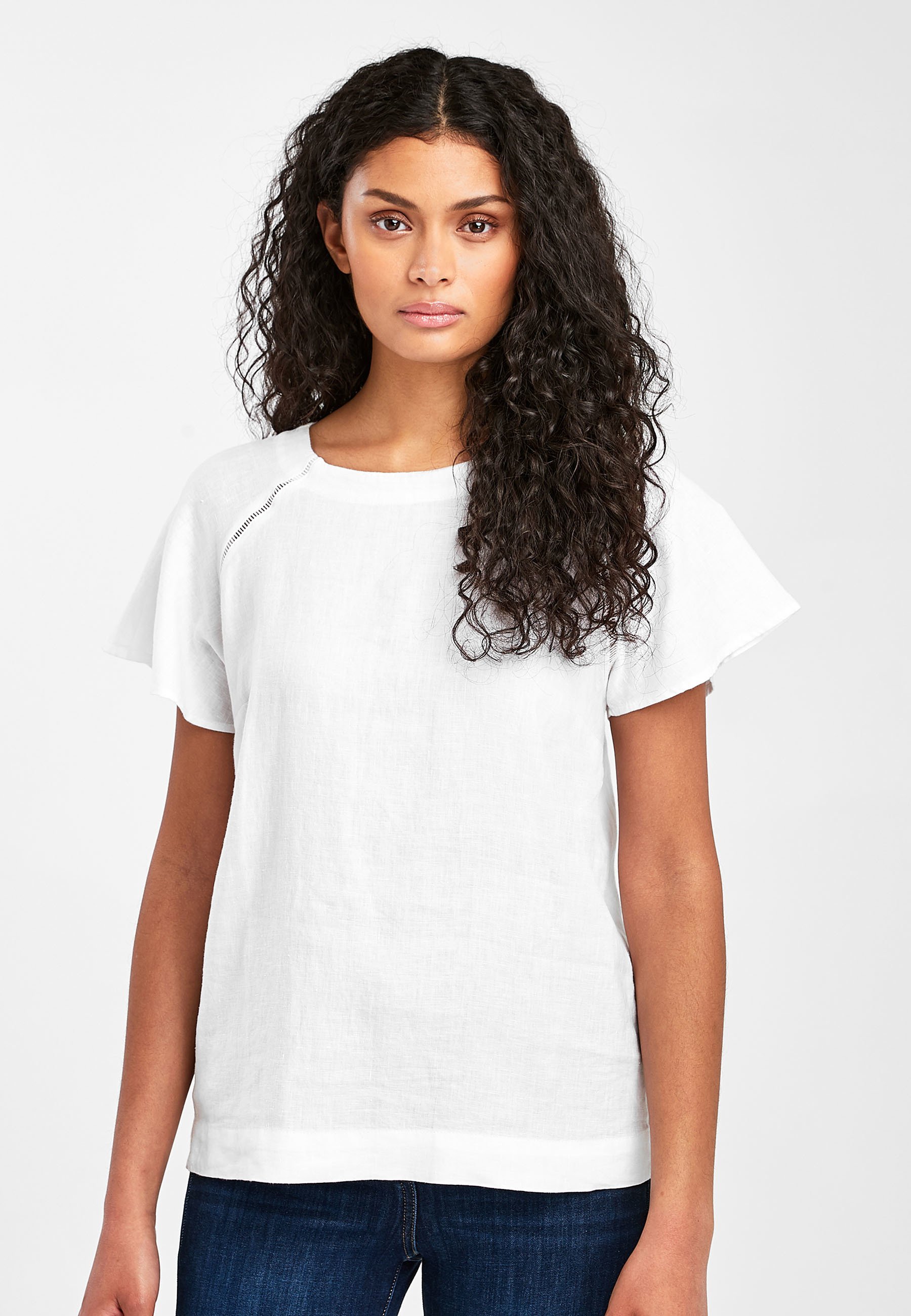 BLUE/WHITE STRIPE SHORT SLEEVE LINEN 