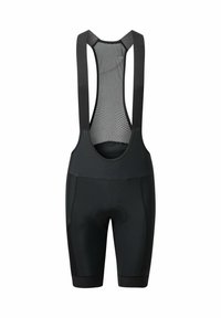 Salopette da ciclismo nera con parte superiore in rete, imbottitura per il sedile e bande elastiche alle gambe. Presenta un design senza cuciture per comfort e libertà di movimento.