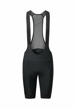 Salopette da ciclismo nera con parte superiore in rete, imbottitura per il sedile e bande elastiche alle gambe. Presenta un design senza cuciture per comfort e libertà di movimento.