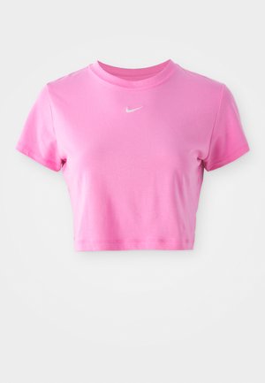 Ružičasti skraćeni majica od mekog pamuka, sa kratkim rukavima, okruglim izrezom i suptilnim bijelim Nike logotipom na grudima.