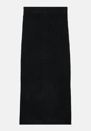 Jupe en éponge noire, présentant une surface douce et texturée ainsi qu'une taille ajustée. Le design est simple et uniforme, sans motifs ni accents.