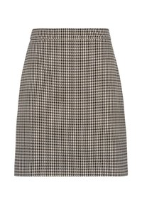 Sukně s kostkovaným vzorem v černé a bílé barvě, s přiléhavým střihem, hladkým pasem a rovného střihu.