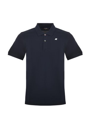 Polo blu navy a maniche corte con colletto, patta con due bottoni e piccolo logo bianco sul petto sinistro.