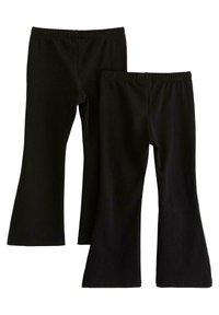 Zwarte leggings met een elastische tailleband en een uitlopende onderkant. Gladde textuur en aansluitend ontwerp, geschikt voor casual draag.