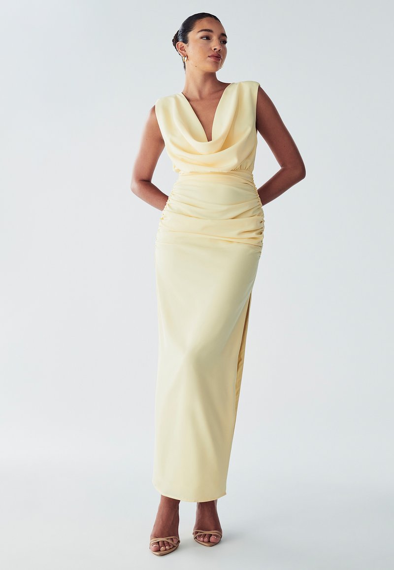 strapless open back dress Pavea chiffon cocktail dress with feathers in pastel colours