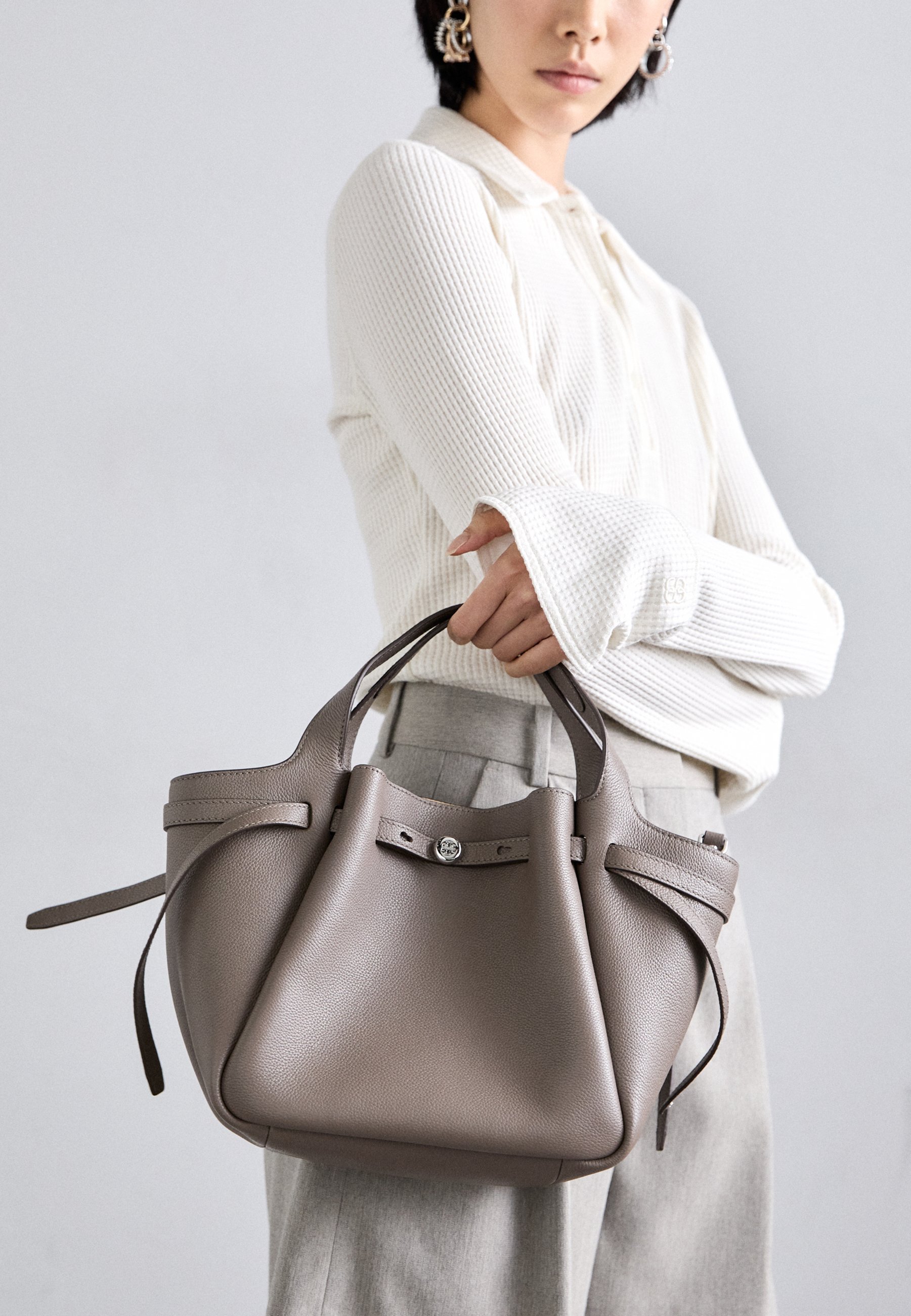Tory Burch ROMY SATCHEL - Handbag - wild mushroom/beige